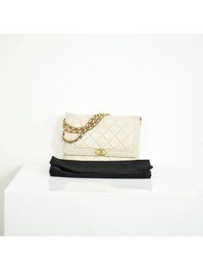 Chanel Beige Boy Wallet On Chain Gold Hardware Full Set